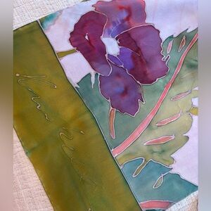 Hand painted Floral Silk Scarf 14‎ by 56”